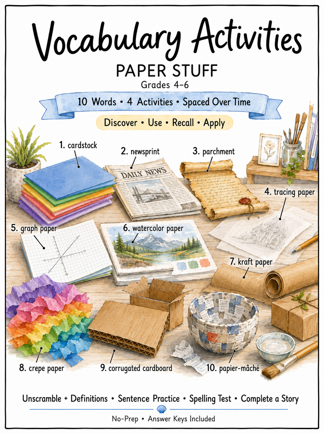 Paper Stuff vocabulary activities for Grades 4–6