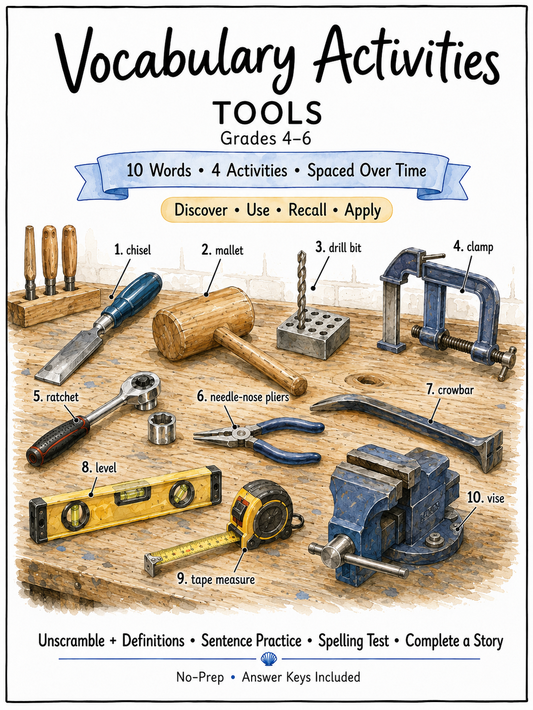Tools vocabulary activities for Grades 4–6