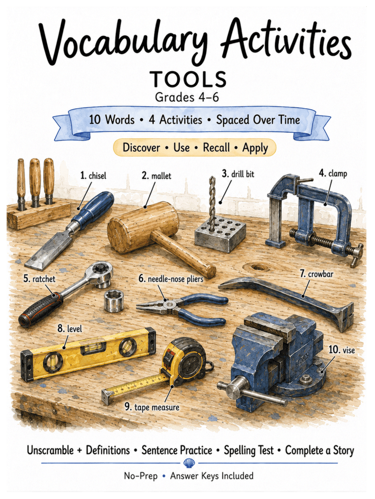 Tools vocabulary activities for Grades 4–6